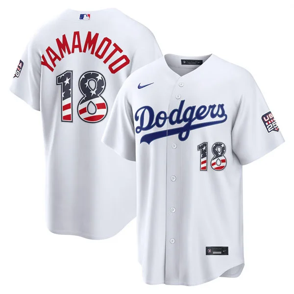Mens Los Angeles Dodgers #18 Yoshinobu Yamamoto Nike White USA 250 Fourth of July Home Stadium Jersey