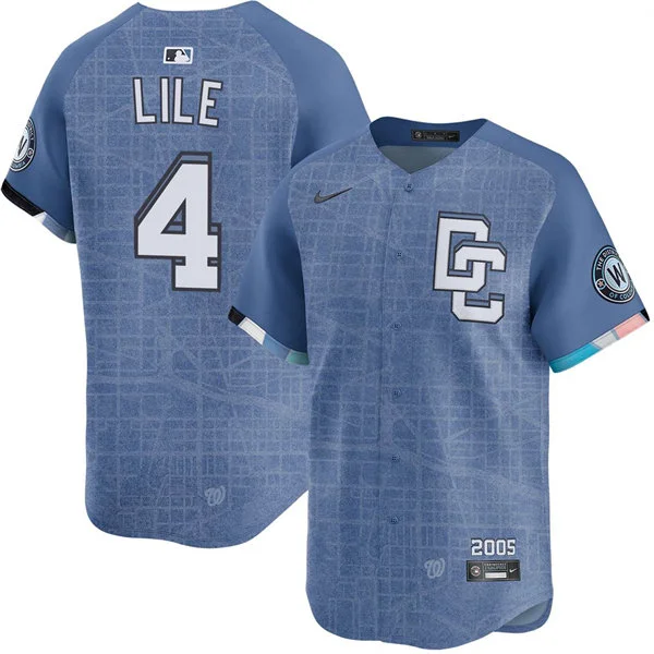 Men's Washington Nationals #4 Daylen Lile Nike Blue 2025 City Connect 2.0 Limited Jersey