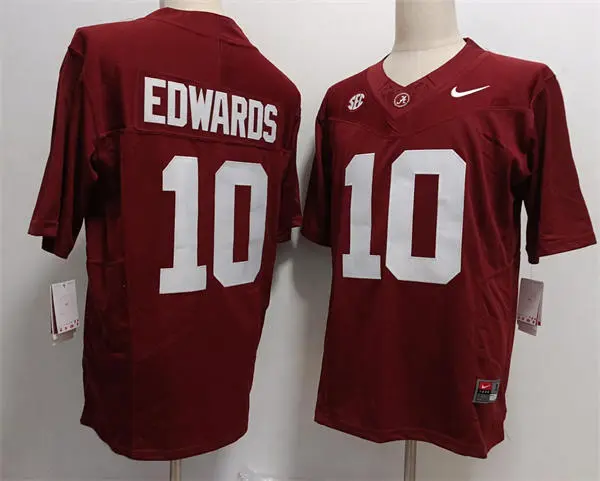 Mens Alabama Crimson Tide #10 Jireh Edwards Crimson College Football Game Jersey