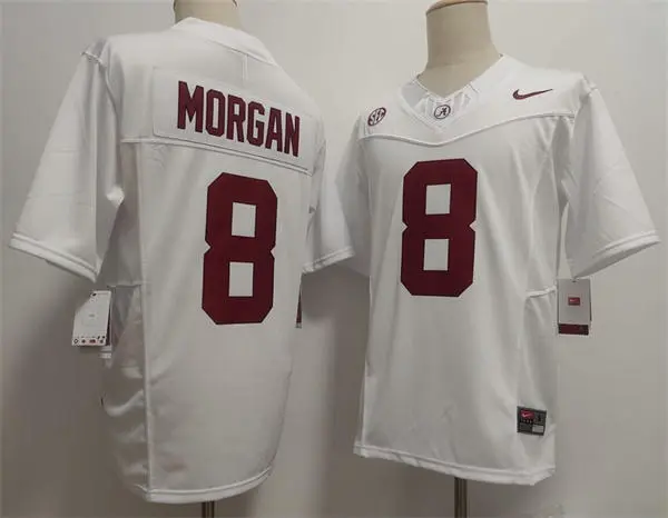 Mens Alabama Crimson Tide #8 Cederian Morgan White College Football Game Jersey