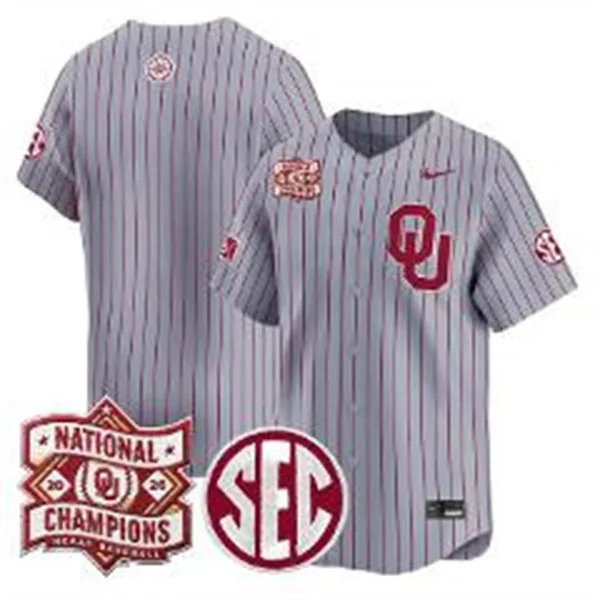 Oklahoma Sooners Blank Gray Pinstripe 2026 NCAA Baseball Men's College World Series Champions Team Jersey