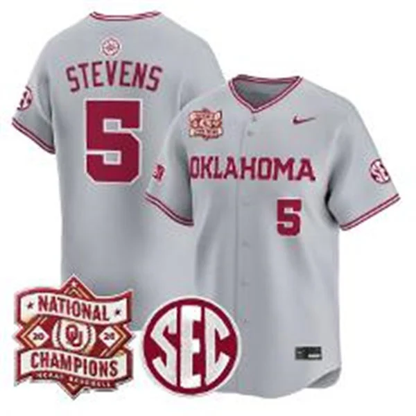 Oklahoma Sooners #5 Nolan Stevens Gray 2026 NCAA Baseball Men's College World Series Champions Jersey