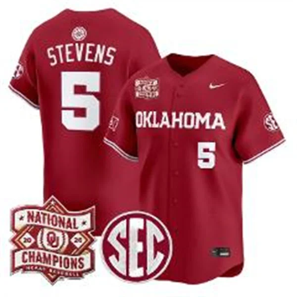 Oklahoma Sooners #5 Nolan Stevens Crimson 2026 NCAA Baseball Men's College World Series Champions Jersey
