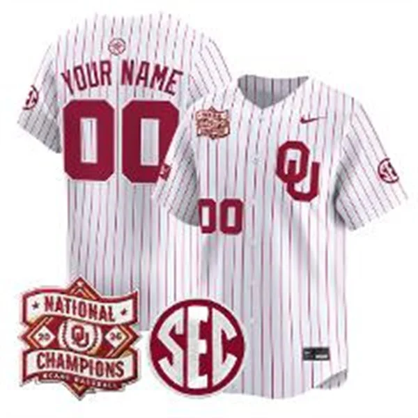 Oklahoma Sooners Custtom White Pinstripe 2026 NCAA Baseball Men's College World Series Champions Jersey