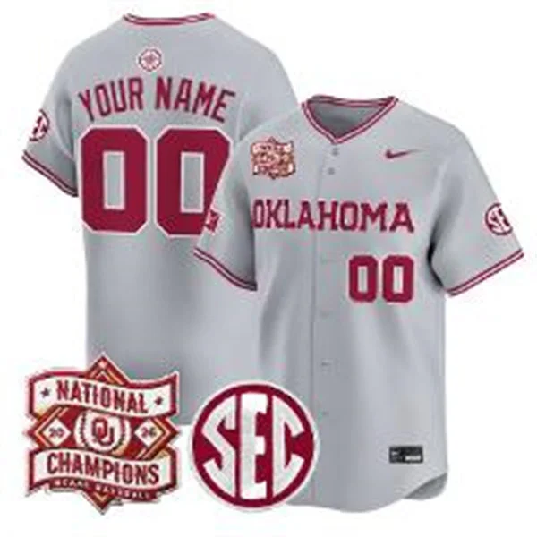 Oklahoma Sooners Custtom Gray 2026 NCAA Baseball Men's College World Series Champions Jersey