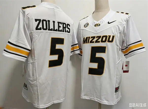 Missouri Tigers #5 Matt Zollers White Football Game Jersey