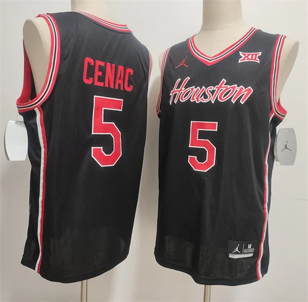Men's Houston Cougars #5 Chris Cenac Jr. 2025 Black Houston Basketball Game Jersey

