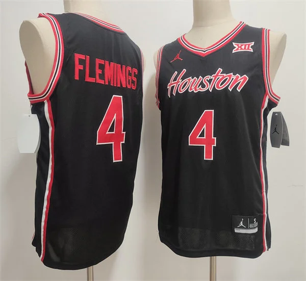 Men's Houston Cougars #4 Kingston Flemings 2025 Black Houston Basketball Game Jersey