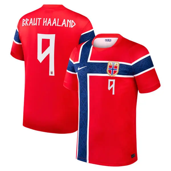 Men's Norway National Team #9 Erling Haaland Home Red 2026 FIFA World Cup Soccer Jersey