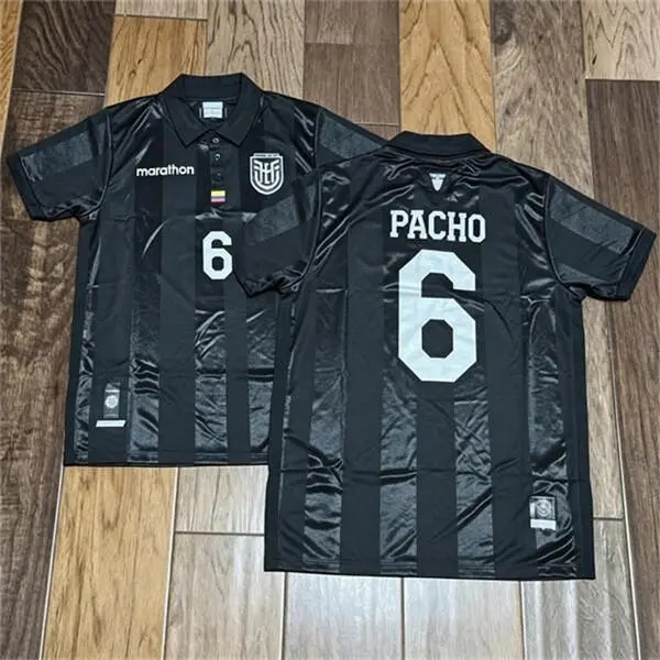 Mens Ecuador National Team #6 Willian Pacho Black 100th Centenario Commemorative Edition Jersey