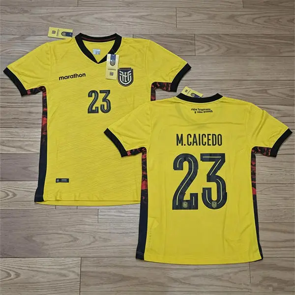 Mens Ecuador National Team #23 Moises Caicedo Home Yellow 2026 FIFA World Cup Soccer Jersey