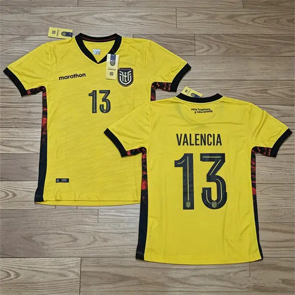 Mens Ecuador National Team #13 Enner Valencia Home Yellow 2026 FIFA World Cup Soccer Jersey