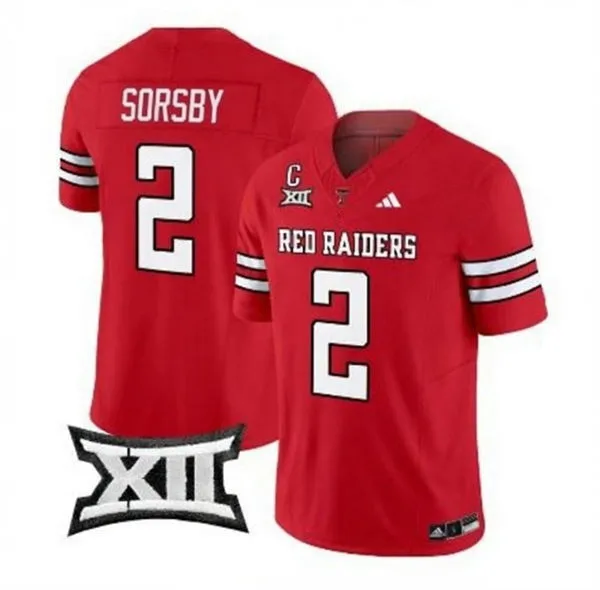 Texas Tech Red Raiders #2 Brendan Sorsby Red Football Game Jersey