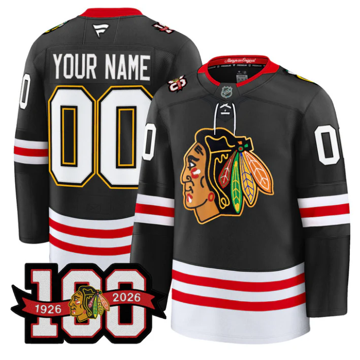 Chicago Blackhawks Custom Fanatics Black 100th Anniversary Jersey