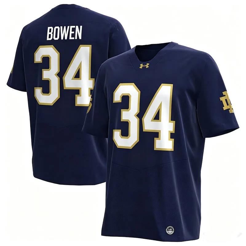 Notre Dame Fighting Irish #34 Drayk Bowen Navy with Name Football Jersey
