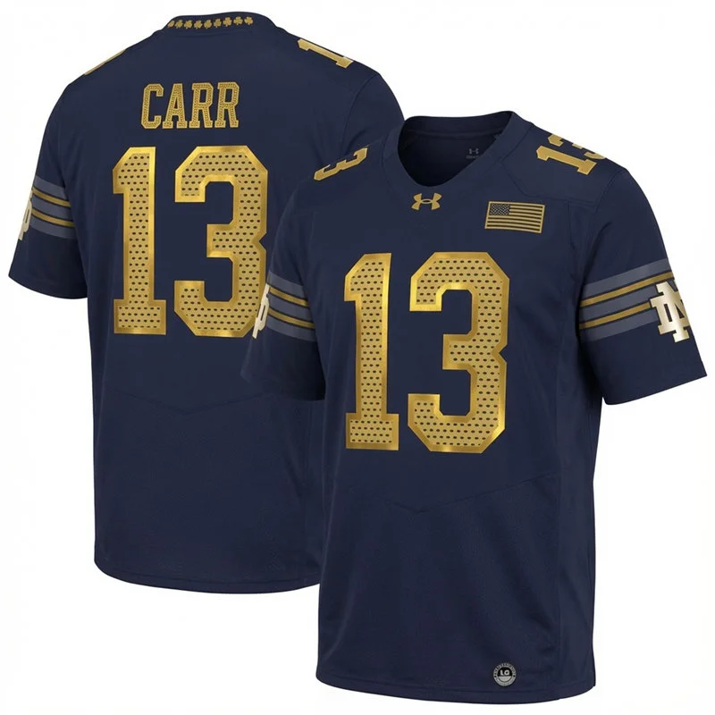 Mens Notre Dame Fighting Irish #13 CJ Carr Navy 2026 Shamrock Series Football Jersey