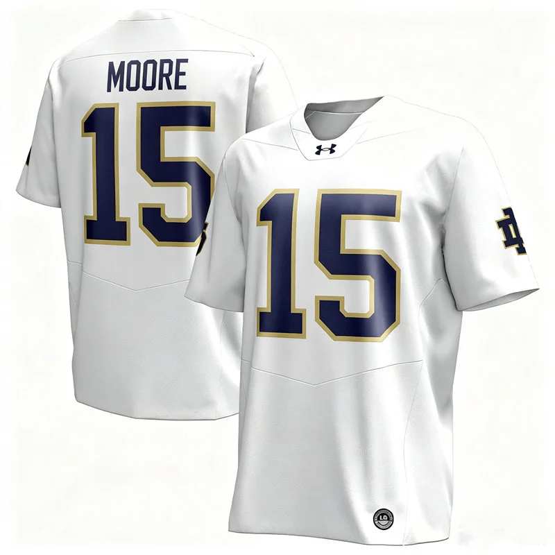 Notre Dame Fighting Irish #15 Leonard Moore White with Name Football Jersey