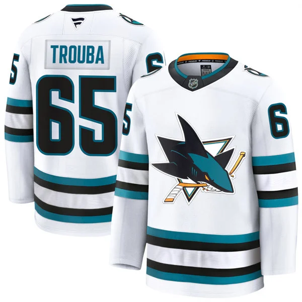 Mens San Jose Sharks #65 Jacob Trouba Fanatics White Away Premium Jersey