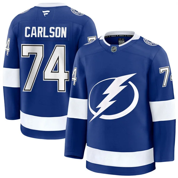 Mens Tampa Bay Lightning #74 John Carlson Fanatics Home Blue Premium Jersey