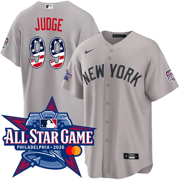 Mens New York Yankees #99 Aaron Judge Nike Gray 2026 All-Star Edition Stars & Stripes Stadium Jersey