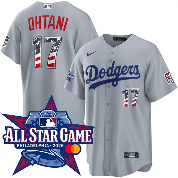 Men's Los Angeles Dodgers #17 Shohei Ohtani Nike Gray 2026 All-Star Edition Stars & Stripes Stadium Jersey