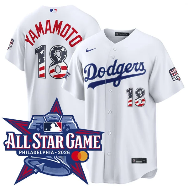 Mens Los Angeles Dodgers #18 Yoshinobu Yamamoto Nike White 2026 All-Star Edition Stars & Stripes Stadium Jersey