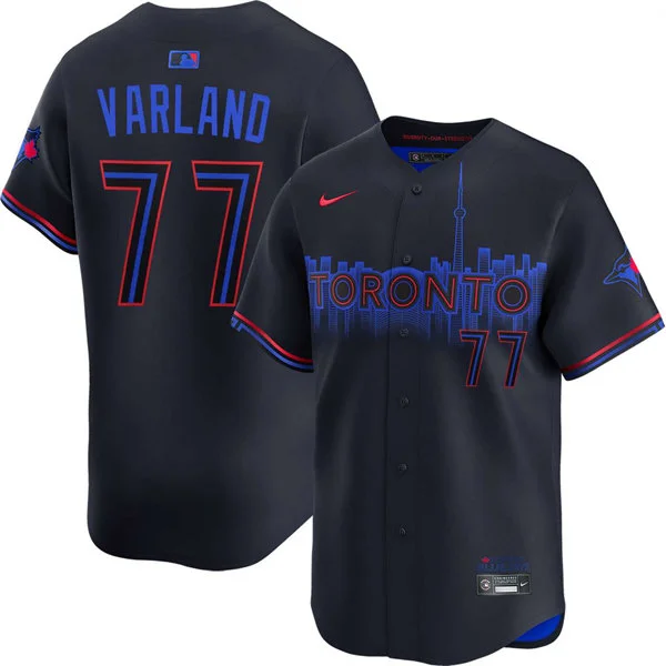 Mens Toronto Blue Jays #77 Louis Varland Nike Black City Connect Limited Jersey