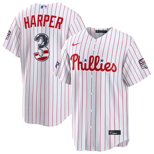 Mens Philadelphia Phillies #3 Bryce Harper Nike White 2026 All-Star Edition Stars & Stripes Stadium Jersey