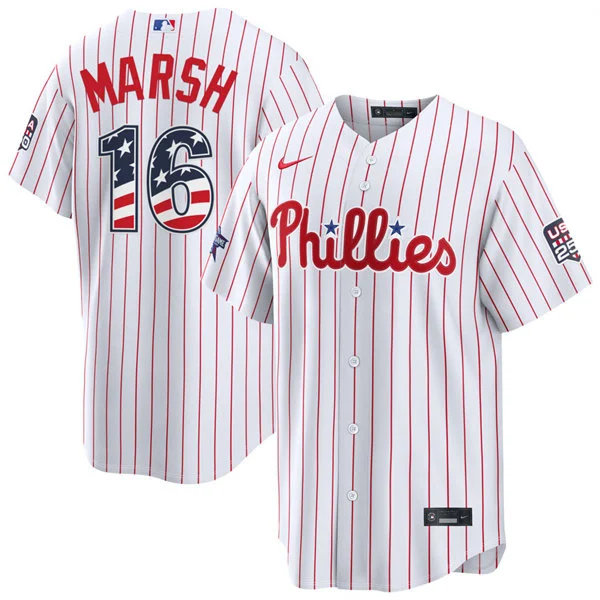 Mens Philadelphia Phillies #16 Brandon Marsh Nike White 2026 All-Star Edition Stars & Stripes Stadium Jersey