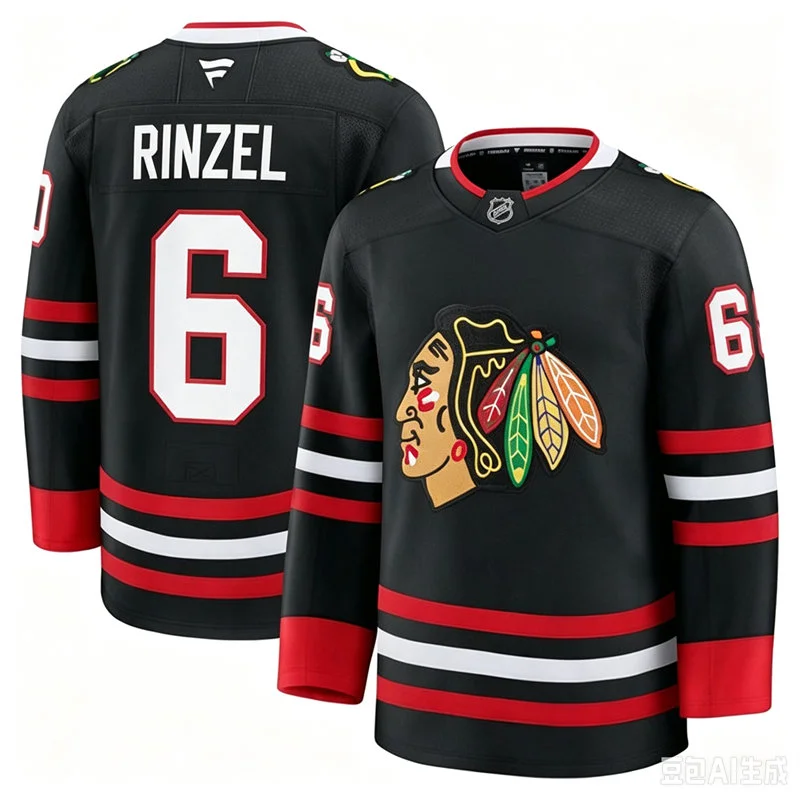 Mens Chicago Blackhawks #6 Sam Rinzel Fanatics Black Alternate Jersey
