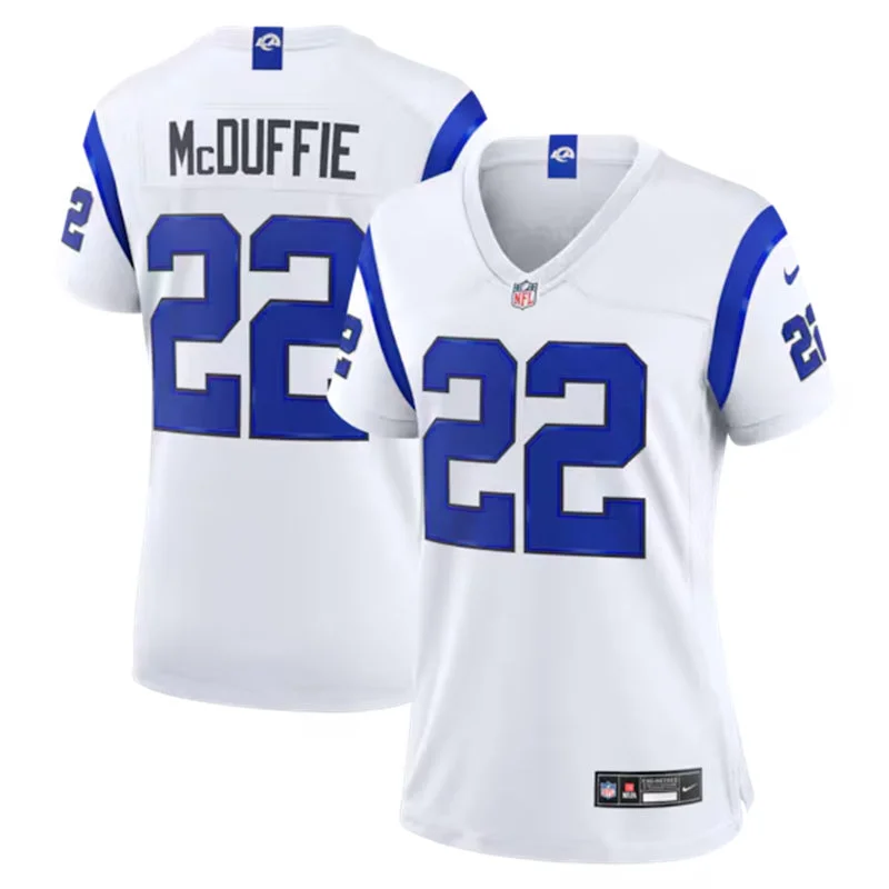 Womens Los Angeles Rams #22 Trent McDuffie Nike Fearsome White Vapor F.U.S.E. Limited Jersey