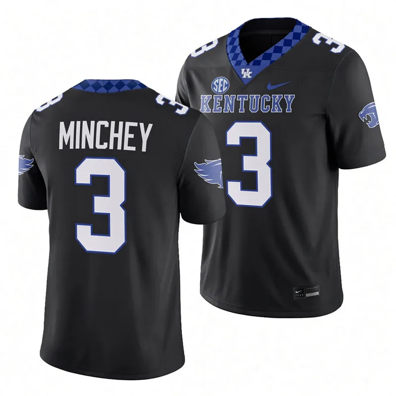 Kentucky Wildcats #3 Kenny Minchey Black Football Game Jersey