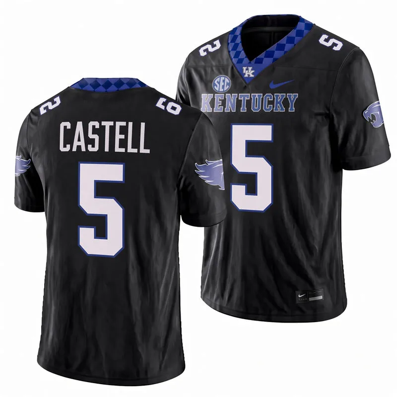 Kentucky Wildcats #5 Jordan Castell Black Football Game Jersey