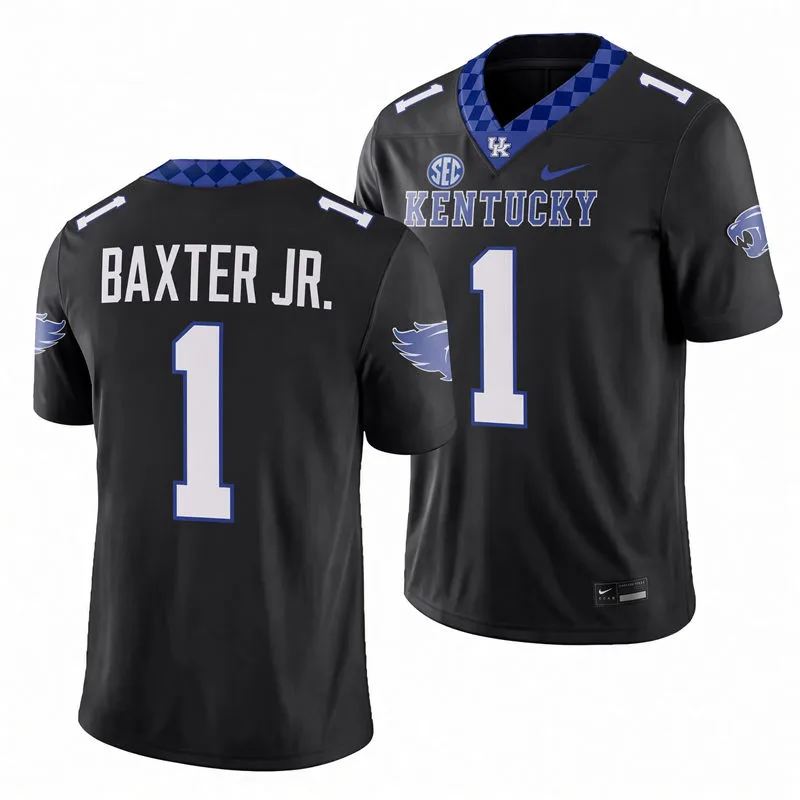 Kentucky Wildcats #1 CJ Baxter Jr. Black Football Game Jersey