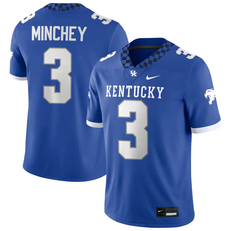 Kentucky Wildcats #3 Kenny Minchey Royal Football Game Jersey