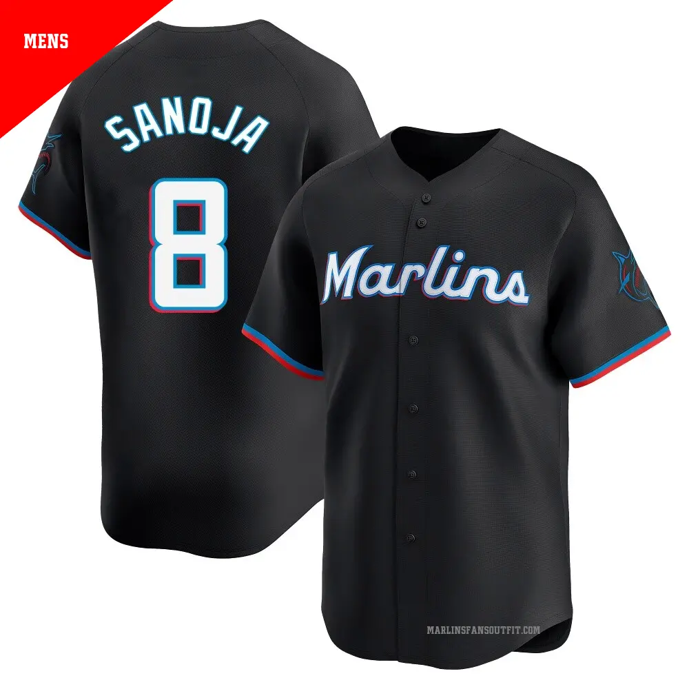 Mens Miami Marlins #8 Javier Sanoja Nike Black Alternate Limited Jersey