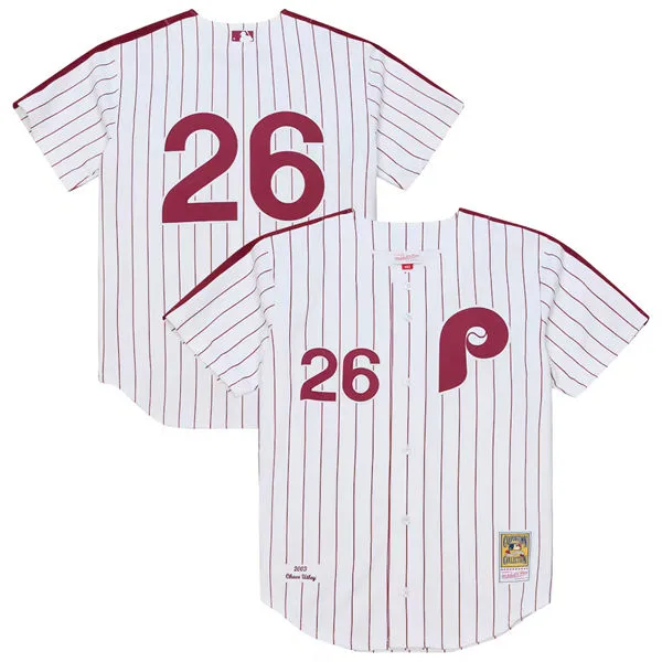 Mens Philadelphia Phillies #26 Chase Utley White Pinstripe 2003 Cooperstown Collection Jersey