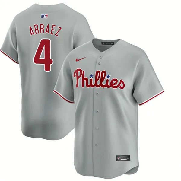 Mens Philadelphia Phillies #4 Luis Arraez Nike Gray Road Vapor Limited Jersey