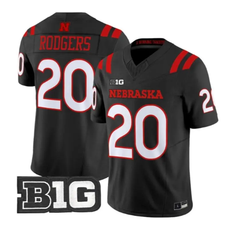 Nebraska Huskers #20 Johnny Rodgers 2026 Black Our Red Burns Brighter Football Jersey