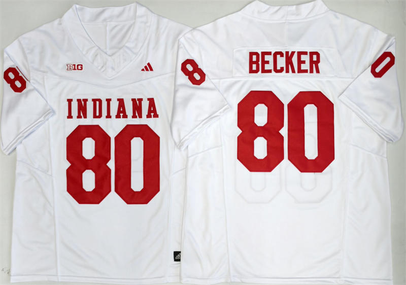 Men's Indiana Hoosiers #80 Charlie Becker White Indiana Football Game Jersey