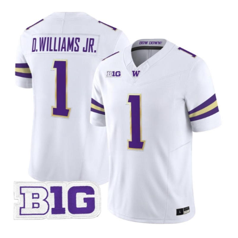 Washington Huskies #1 Demond Williams Jr. 2026 White Football Game Jersey