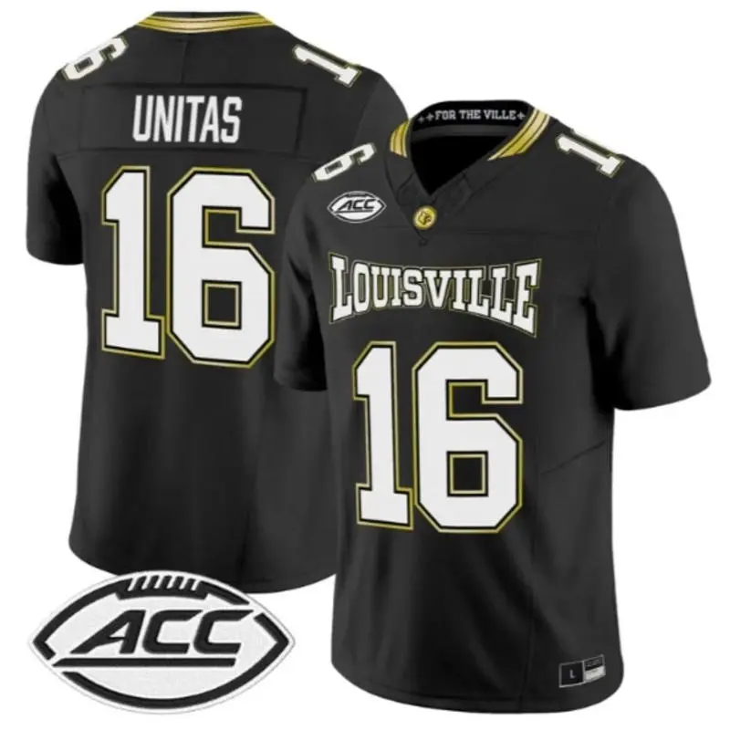 Louisville Cardinals #16 Johnny Unitas adidas 2026 Black For the Ville Football Jersey