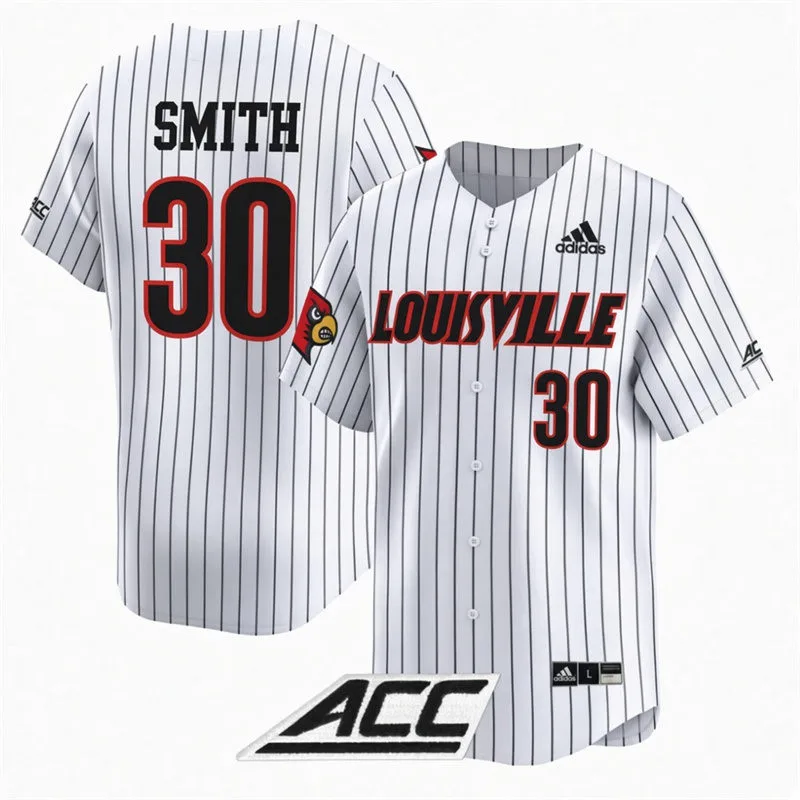 Louisville Cardinals #30 Will Smith White Pinstripe College Baseball Game Jersey