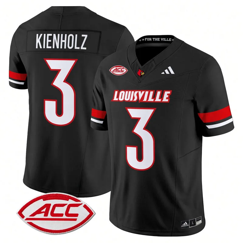 Louisville Cardinals #3 Lincoln Kienholz Black Football Game Jersey