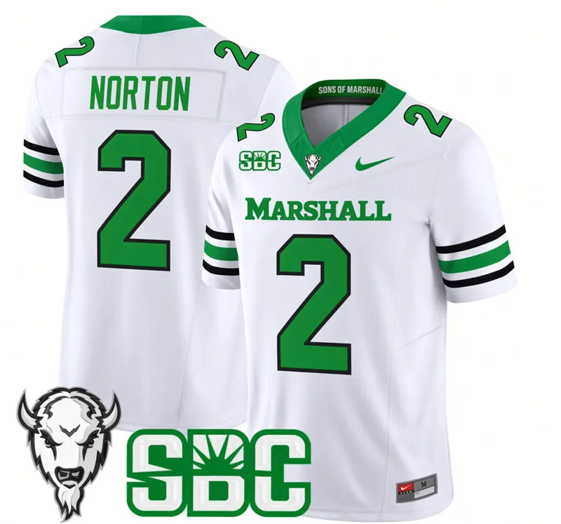 Marshall Thundering Herd #2 Adrian Norton 2026 White Vapor F.U.S.E. Limited Football Jersey