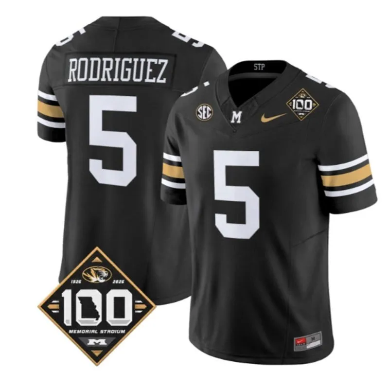 Missouri Tigers #5 Nicholas Rodriguez 2026 Black 100th Anniversary Football Throwback Jersey