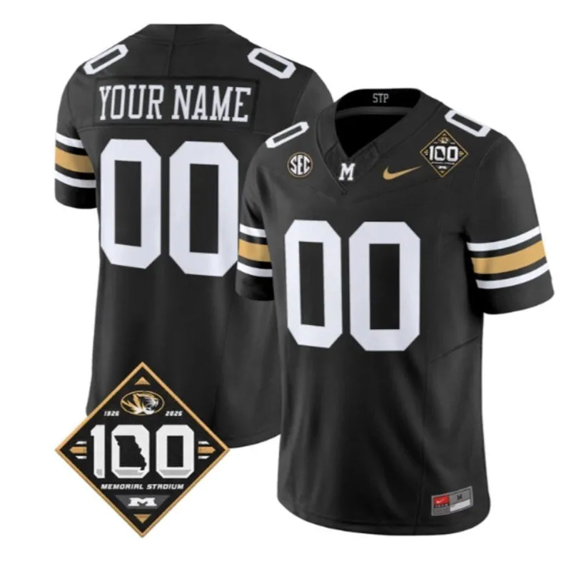 Missouri Tigers Custom 2026 Black 100th Anniversary Football Throwback Jersey