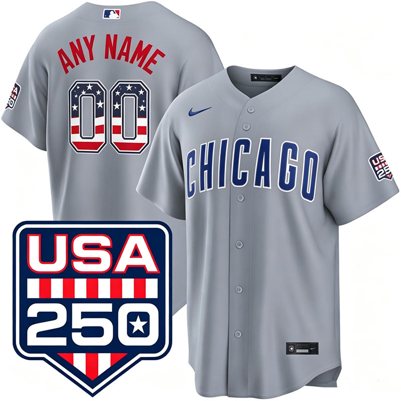 Chicago Cubs Custom Nike Gray USA 250 Fourth of July Home Stadium Jersey