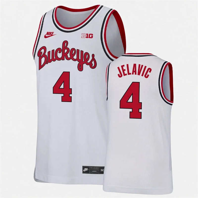 Ohio State Buckeyes #4 Andrija Jelavic White Buckeyes College Basketball Jersey