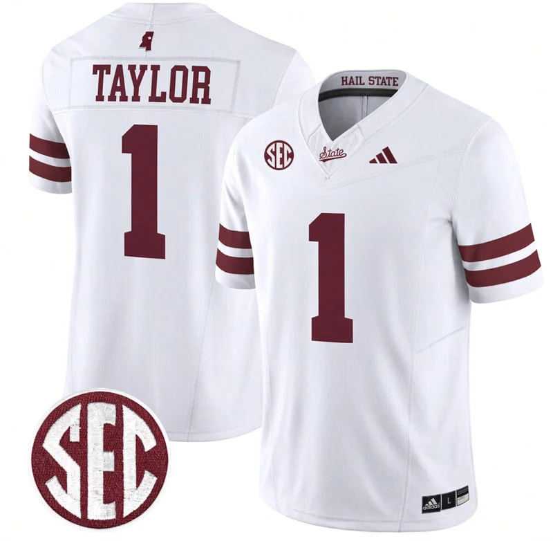 Mississippi State Bulldogs #1 Kamario Taylor 2026 White Football Game Jersey